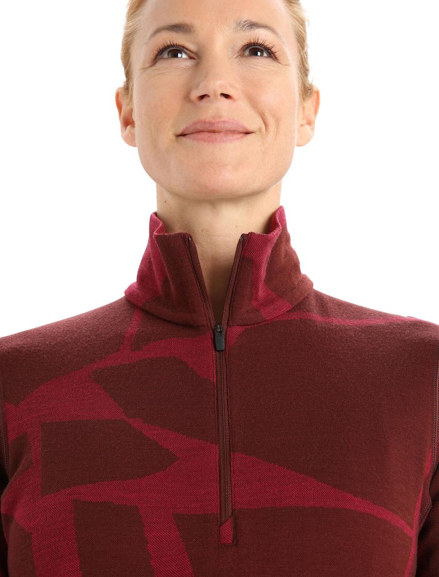 Women's Icebreaker Merino 250 Vertex Long Sleeve Half Zip Thermal Top Fractured Landscapes Base Layers Espresso / Cherry | CA 1087XYUF